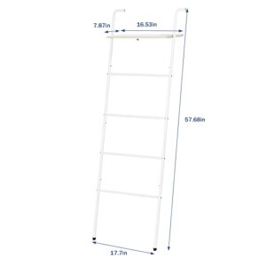 Farmhouse Blanket Ladder, Ladder Towel Rack Decorative Towel Ladder with Storage Shelf, Rustic Blanket Ladder Shelf for Living Room, Blanket Storage Rack, White