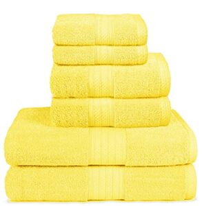 glamburg 6 piece towel set, 100% combed cotton - 2 bath towels, 2 hand towels, 2 wash cloths - 600 gsm luxury hotel quality ultra soft highly absorbent towel set for bathroom - lime yellow