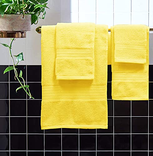 GLAMBURG 6 Piece Towel Set, 100% Combed Cotton - 2 Bath Towels, 2 Hand Towels, 2 Wash Cloths - 600 GSM Luxury Hotel Quality Ultra Soft Highly Absorbent Towel Set for Bathroom - Lime Yellow