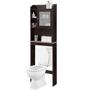 yaheetech over the toilet cabinet space-saving - bathroom free-standing cabinet w/adjustable shelves, 7.5in dx 23.2in w x 68.9in h