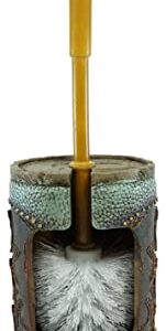 Ebros Gift Rustic Vintage Western Turquoise Faux Tooled Leather Triple Horseshoes and Cross Cowboy Toilet Bowl Cleaner Brush and Base Holder Set Bathroom Vanity Powder Room Office Accessory