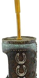 Ebros Gift Rustic Vintage Western Turquoise Faux Tooled Leather Triple Horseshoes and Cross Cowboy Toilet Bowl Cleaner Brush and Base Holder Set Bathroom Vanity Powder Room Office Accessory