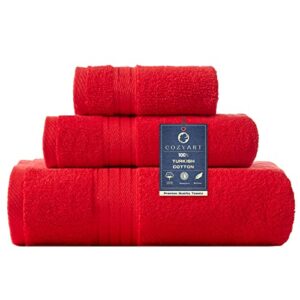 cozyart luxury red bath towels set, turkish cotton hotel large bath towels for bathroom, thick bathroom towels set of 3 with 1 bath towel, 1 hand towel, 1 washcloth, 650 gsm…