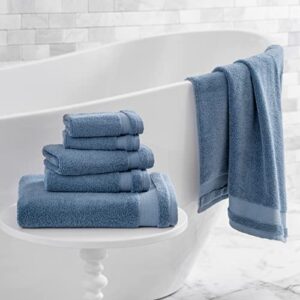 martha stewart 100% cotton bath towels set - 6 piece set | 2 bath towels - 2 hand towels - 2 washcloths | quick dry towels | plush towels | absorbent | ideal for everyday use | blue towels