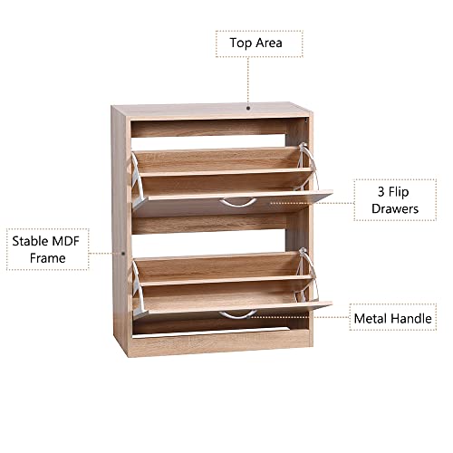 SSLine Shoe Cabinet,Shoe Rack Storage Organizer with 2 Flip Drawers,Entryway Narrow Shoe Storage Cabinet for Narrow Closet, Entryway, Living Room (Natural,2-Tier-2)