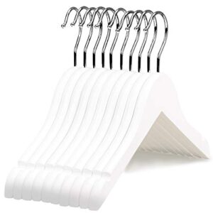 premium solid white wood clothes hangers for children kids baby toddler, beautiful wooden coat dress hangers- 360°stronger swivel hook- extra smooth finish- smoothly cut notches-10 pack lm02kw