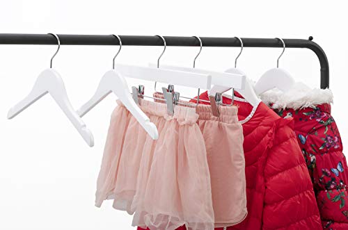 Premium Solid White Wood Clothes Hangers for Children Kids Baby Toddler, Beautiful Wooden Coat Dress Hangers- 360°Stronger Swivel Hook- Extra Smooth Finish- Smoothly Cut Notches-10 Pack LM02KW