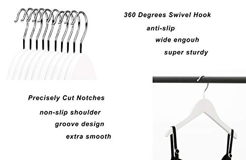 Premium Solid White Wood Clothes Hangers for Children Kids Baby Toddler, Beautiful Wooden Coat Dress Hangers- 360°Stronger Swivel Hook- Extra Smooth Finish- Smoothly Cut Notches-10 Pack LM02KW