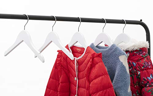 Premium Solid White Wood Clothes Hangers for Children Kids Baby Toddler, Beautiful Wooden Coat Dress Hangers- 360°Stronger Swivel Hook- Extra Smooth Finish- Smoothly Cut Notches-10 Pack LM02KW