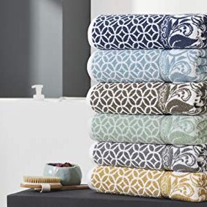 Modern Threads Trefoil Filigree 6-Piece Reversible Yarn Dyed Jacquard Towel Set - Bath Towels, Hand Towels, & Washcloths - Super Absorbent & Quick Dry - 100% Combed Cotton