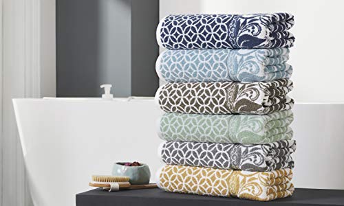 Modern Threads Trefoil Filigree 6-Piece Reversible Yarn Dyed Jacquard Towel Set - Bath Towels, Hand Towels, & Washcloths - Super Absorbent & Quick Dry - 100% Combed Cotton