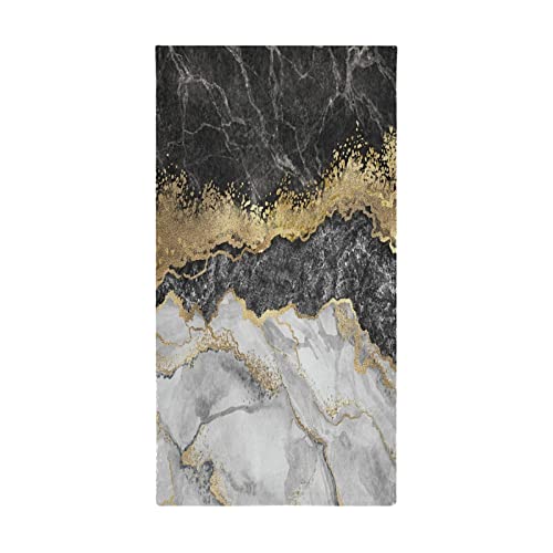 Hand Towels,2 Pack Soft Luxury Towel Gold Black Marble for Bathroom Kitchen, Beach