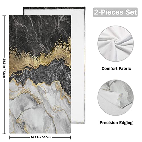 Hand Towels,2 Pack Soft Luxury Towel Gold Black Marble for Bathroom Kitchen, Beach