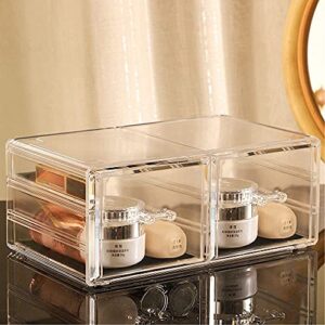 Cq acrylic Makeup Organizer Skin Care Large Clear Cosmetic Display Cases Stackable Storage Box With 7 Drawers For Vanity,Set of 4