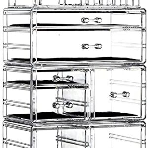 Cq acrylic Makeup Organizer Skin Care Large Clear Cosmetic Display Cases Stackable Storage Box With 7 Drawers For Vanity,Set of 4