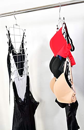 Home-X Space-Saving Bra Hanger Organizer for Closet, Polished Chrome Hanging Bra or Camisole Storage Rack, Storage Solutions for Small Spaces, Set of 2, 20 ½” L x 12" W