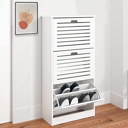 GEDELITE Entryway Shoe Cabinet, White Shoe Storage Cabinet with 3 Flip Doors,Shoe Cabint,20.94x9.45x43.11 inch