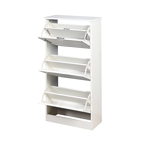 GEDELITE Entryway Shoe Cabinet, White Shoe Storage Cabinet with 3 Flip Doors,Shoe Cabint,20.94x9.45x43.11 inch