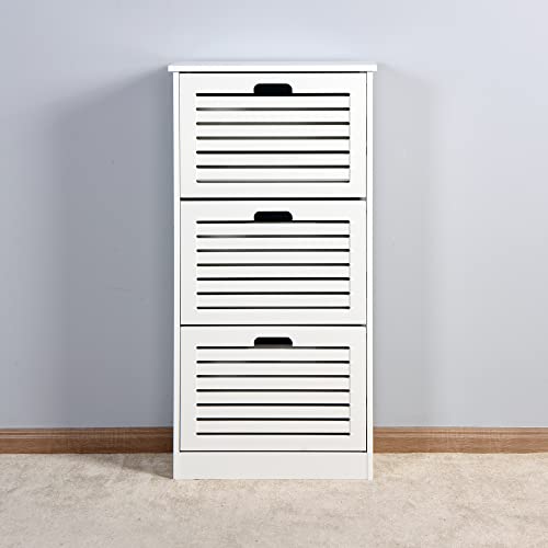 GEDELITE Entryway Shoe Cabinet, White Shoe Storage Cabinet with 3 Flip Doors,Shoe Cabint,20.94x9.45x43.11 inch