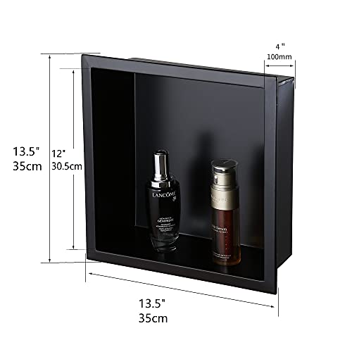 DecoMust 13.5“ X 13.5” (Inner size 12X12") Stainless Steel Shower Niche Modern and Elegant Design, Easy to Install, Perfect for Shampoo and Soap Storage (Matte Black)