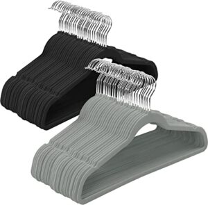 utopia home velvet hangers 100 pack - durable, slim & sleek coat hanger - 360 degree rotatable hook - grey & black clothes hangers