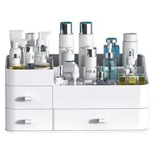 bemgue makeup organizer for vanity, large capacity desk organizer with drawers for cosmetics, lipsticks, jewelry, nail care, skincare, ideal for bedroom and bathroom countertops - white