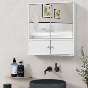 urkno bathroom medicine cabinet with double mirror doors, wood hanging wall cabinet with adjustable shelf, mirror storage cabinet for bathroom, living room, white