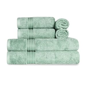 superior egyptian cotton 6-piece towel set, bathroom essentials, towels for bathroom, apartment, airbnb, guest bath, face, hand, bath towels, washcloths, absorbent, fast drying, sage