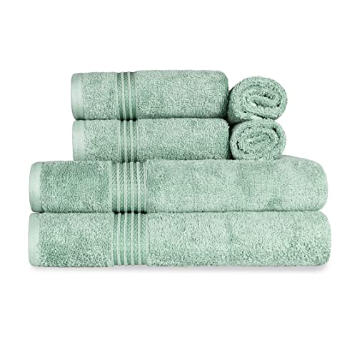 SUPERIOR Egyptian Cotton 6-Piece Towel Set, Bathroom Essentials, Towels for Bathroom, Apartment, Airbnb, Guest Bath, Face, Hand, Bath Towels, Washcloths, Absorbent, Fast Drying, Sage