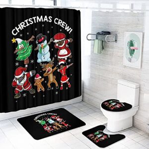 Black Santa Claus Shirt African American Christmas Crew Gift Four-Piece Bathroom Set, Including Square Non-Slip Bath Mat, U-Shaped Mat, Toilet Lid Cover Mat, and A Shower Curtain(4-Piece Set)