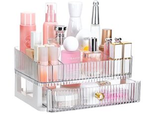 goret acrylic makeup organizer, large capacity makeup storage with drawer for vanity bathroom countertop perfume lipstick brushes skincare eyeshadow