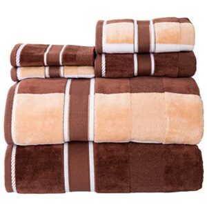 6-piece - oakville beige-striped 100% cotton velour set with 2 bath towels, 2 hand towels, and 2 washcloths by lavish home