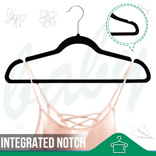 Aubeco Baby Velvet Hangers 60 Pack, 11.7'' Non Slip Felt Hangers for Closet, Baby Clothes Hangers Space Saving, 360° Swivel Hook-Black