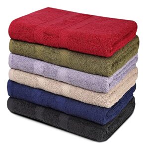 zuperia classic bath towels - 6 pack - 27" x 54" - ultra soft 100% cotton large bathroom towels, highly absorbent towel for bathroom, ideal for pool, home, gym, spa, hotel (assorted)