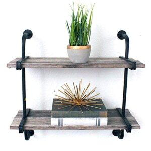 barnwoodusa rustic wooden shelf with 2 planks, farmhouse wall ledge, natural weathered gray