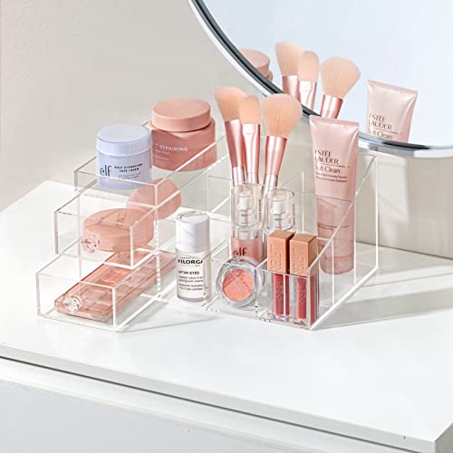 HBlife Clear Acrylic Makeup Organizer, 11.2X6.9X5.6 Inches Large Skincare Organizers and Storage 7 Compartments Cosmetic Organizer for Vanity Bathroom