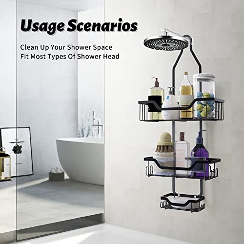 lutwsula Shower Caddy Hanging,Shower Organizer Hanging With Hooks For Shower Sponge,Stainless Steel Hanging Shower Organizer With Toothpaste Holder Shower Shelves for Bathroom Decor-Black.