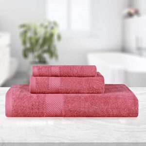 SUPERIOR Egyptian Cotton Quick Drying 3-Piece Towel Set, Home Essentials Includes 1 Bath, 1 Hand, and 1 Face Towel, Absorbent Towels for Guest/Master Bathroom, Shower Basics, Sandy Rose