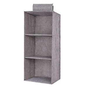 3/4/5 shelf hanging organizer, cotton linen hanging closet organizer, collapsible closet organizer for bedroom, grey color (3 shelf)