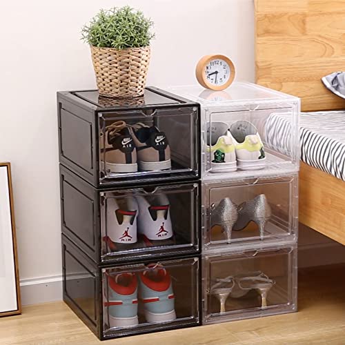 Attelite Drop Front Shoe Box, Stackable Plastic Shoe Box with Magnetic Door, As Shoe Storage Box and Clear Shoe Box,For Display Sneakers,Easy Assembly,Fit up to US Size 12Black