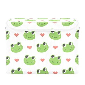 krafig cartoon animal frog foldable storage box large cube organizer bins containers baskets with lids handles for closet organization, shelves, clothes, toys