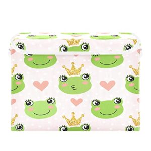 krafig cartoon colorful animal frog foldable storage box large cube organizer bins containers baskets with lids handles for closet organization, shelves, clothes, toys