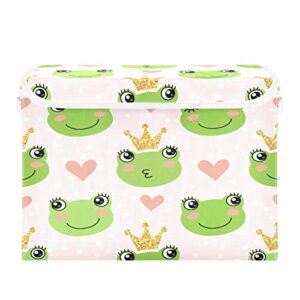 Krafig Cartoon Colorful Animal Frog Foldable Storage Box Large Cube Organizer Bins Containers Baskets with Lids Handles for Closet Organization, Shelves, Clothes, Toys