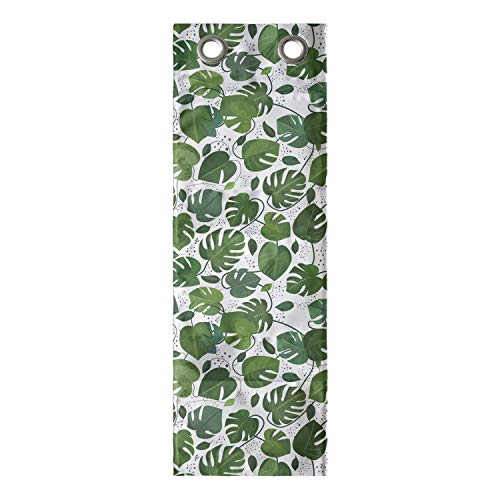 Ambesonne Monstera Hanging Pocket Organizer, Exotic Rainforest Leaves Pattern of Dots Jungle Forest Foliage Hipster Art, Printed Polyester Storage Bag with Pockets, 9" x 27", Dark Green White