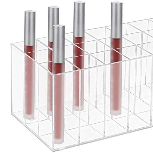 Hedume 2 Pack Lip Gloss Holder Organizer, 24 Spaces Acrylic Lip Gloss Organizer & Beauty Makeup Holder, Lipgloss Display Case for Tall Lip Gloss / Lipstick Products