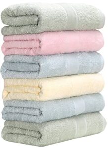 aibaser bamboo cotton bath towels-27x54inch - natural, ultra absorbent towels for bathroom (6 piece set)