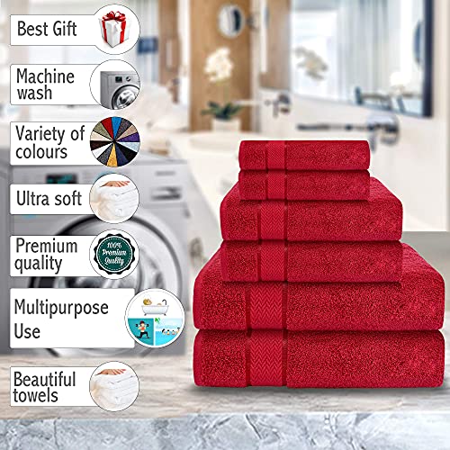 CRAFTBERRY - Bath Towels Set-100% Cotton- 2 Bath Towels, 2 Hand Towels & 2 Washcloths- Large, Quick Dry, Absorbent, Plush, Soft- Home, Spa, Shower Towels - 6 Piece Luxury Bathroom Towels - Red