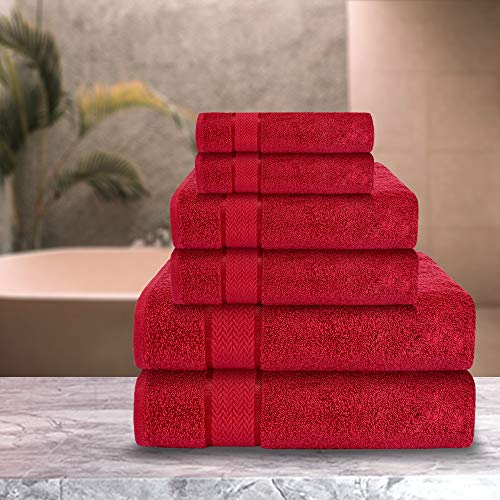 CRAFTBERRY - Bath Towels Set-100% Cotton- 2 Bath Towels, 2 Hand Towels & 2 Washcloths- Large, Quick Dry, Absorbent, Plush, Soft- Home, Spa, Shower Towels - 6 Piece Luxury Bathroom Towels - Red