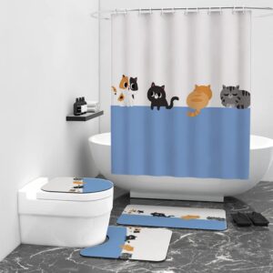 doats 4pcs funny cat shower curtain set, cartoon lovely cat shower curtain set with 12 hooks, machine washable bathroom decor for kids (1,47.2x70.8in)