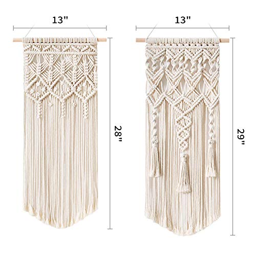 Mkono 4 Pack - 2pcs Hanging Wall Shelf Floating Wood Storage Shelves Leather Strap Swing Organizer, and 2pcs Macrame Woven Wall Hanging Boho Home Chic Bohemian Geometric Art Decor